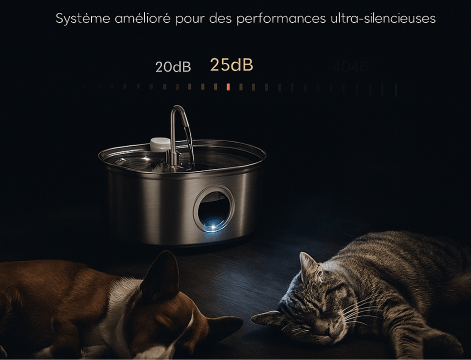 Clairinox™ – Fontaine à eau pour chat 3.2L en acier inoxydable | Ultra silencieuse avec filtre, LED bleue & capteur intelligent | Design premium Felinor - FELINOR