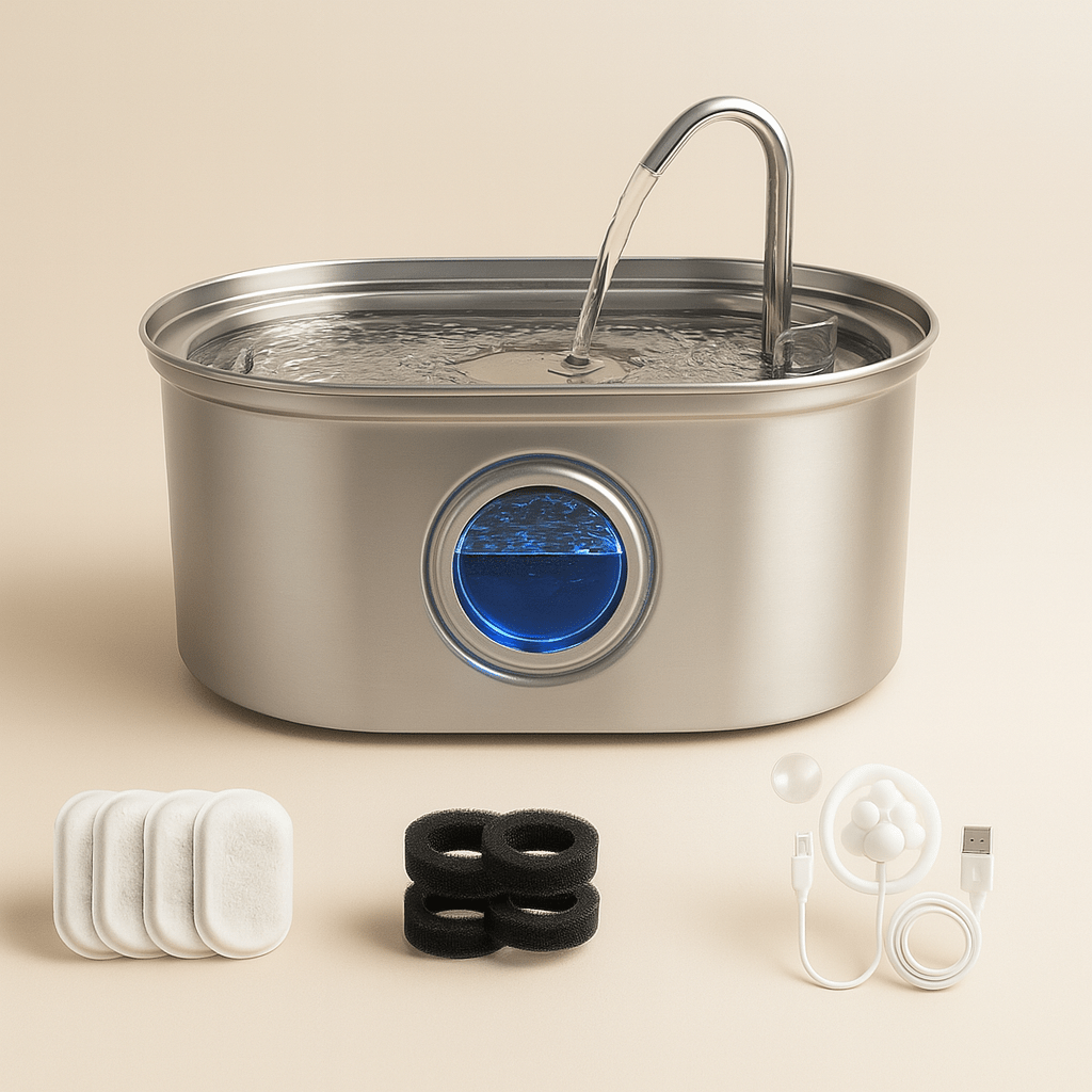 Clairinox™ – Fontaine à eau pour chat 3.2L en acier inoxydable | Ultra silencieuse avec filtre, LED bleue & capteur intelligent | Design premium Felinor - FELINOR