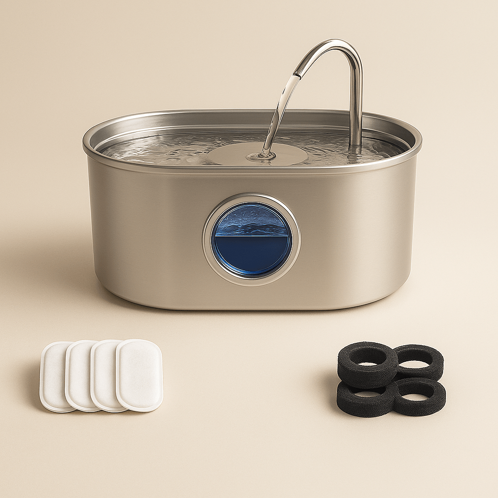 Clairinox™ – Fontaine à eau pour chat 3.2L en acier inoxydable | Ultra silencieuse avec filtre, LED bleue & capteur intelligent | Design premium Felinor - FELINOR