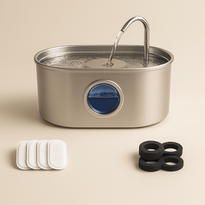 Clairinox™ – Fontaine à eau pour chat 3.2L en acier inoxydable | Ultra silencieuse avec filtre, LED bleue & capteur intelligent | Design premium Felinor - FELINOR